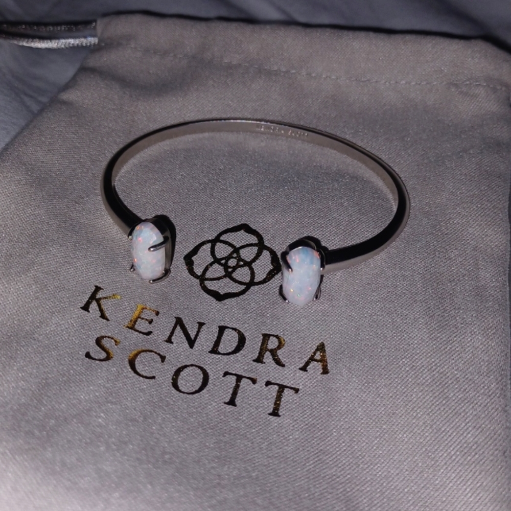 FIRM Kendra Scott Silver and Large Opal Cuff Bracelet Bangle Adjustable Wrap